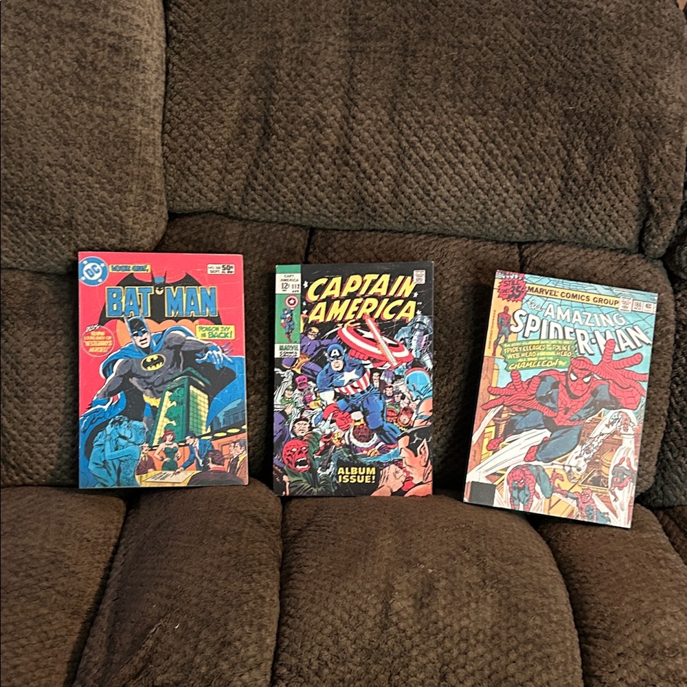 Batman, Captain America, and Spider-Man Comic Book wall art Set EUC